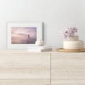 Out of the Darkness, 12x8 inches, with a white mount and thin wooden frame