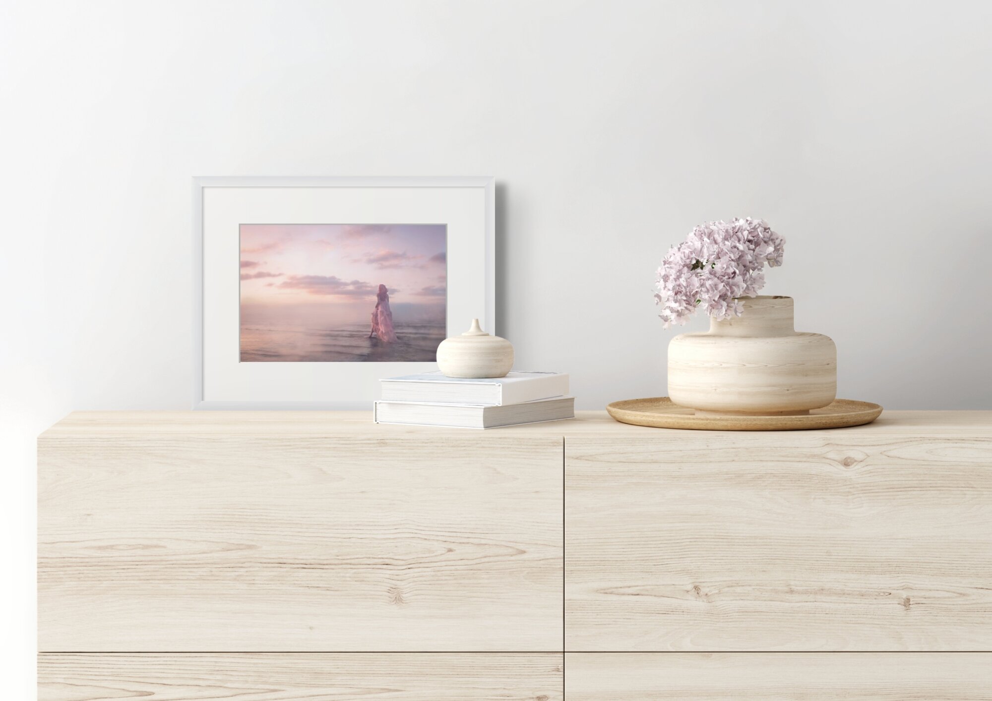 Out of the Darkness, 12x8 inches, with a white mount and thin wooden frame