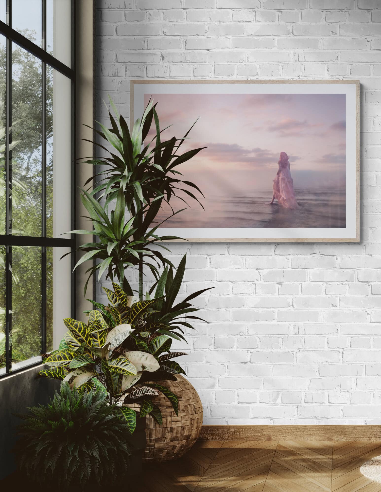 Out of the Darkness, 40x30 inches, with a white mount and thin wooden frame